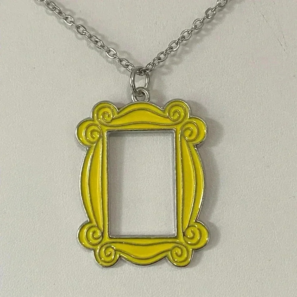 Handmade Friends Peep Hole Yellow Door Frame 24” Stainless Steel Necklace New